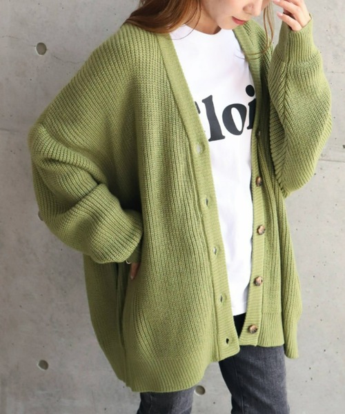 moment+(モーメントプラス)の「6G ビッグシルエットカラーニットカーディガン(カーディガン/ボレロ・レディース・チャコールグレー/ブラック/ダークグリーン/ピンク/オレンジ/ブルー/ライトグリーン/アイボリー/グレイッシュベージュ・FREE)」の11枚目の写真