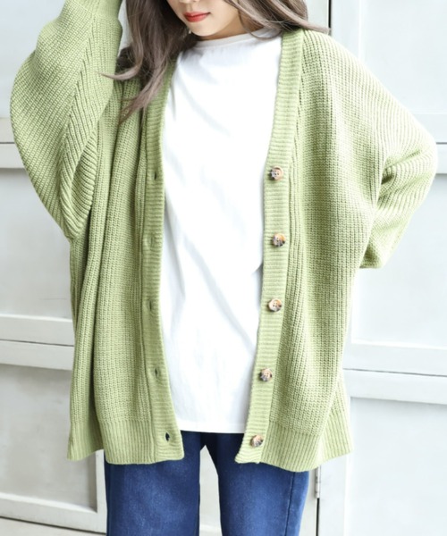 moment+(モーメントプラス)の「6G ビッグシルエットカラーニットカーディガン(カーディガン/ボレロ・レディース・チャコールグレー/ブラック/ダークグリーン/ピンク/オレンジ/ブルー/ライトグリーン/アイボリー/グレイッシュベージュ・FREE)」の14枚目の写真