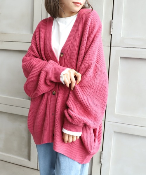 moment+(モーメントプラス)の「6G ビッグシルエットカラーニットカーディガン(カーディガン/ボレロ・レディース・チャコールグレー/ブラック/ダークグリーン/ピンク/オレンジ/ブルー/ライトグリーン/アイボリー/グレイッシュベージュ・FREE)」の19枚目の写真