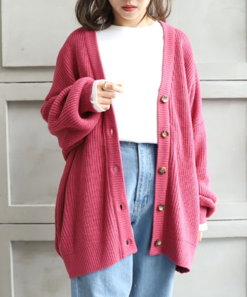 moment+(モーメントプラス)の「6G ビッグシルエットカラーニットカーディガン(カーディガン/ボレロ・レディース・チャコールグレー/ブラック/ダークグリーン/ピンク/オレンジ/ブルー/ライトグリーン/アイボリー/グレイッシュベージュ・FREE)」の21枚目の写真