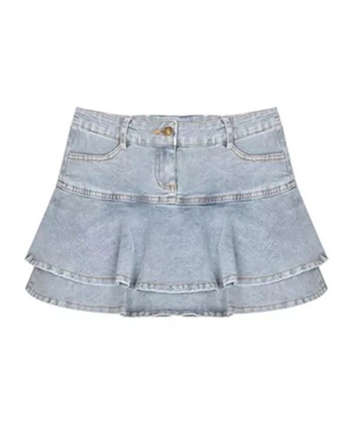 Auntie Rosa（アンティローザ）の「2重フリルデニムスカート（デニムスカート・レディース・ブルー・MEDIUM）」の6枚目の写真