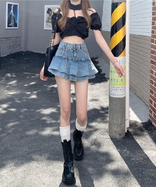 Auntie Rosa（アンティローザ）の「2重フリルデニムスカート（デニムスカート・レディース・ブルー・MEDIUM）」の5枚目の写真