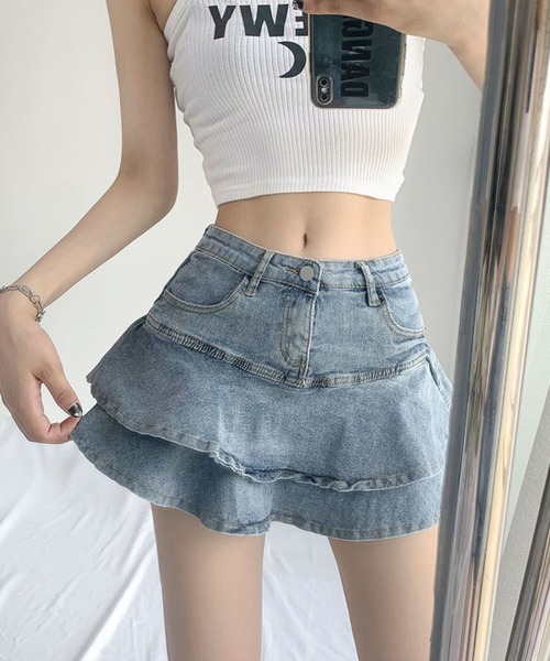 Auntie Rosa（アンティローザ）の「2重フリルデニムスカート（デニムスカート・レディース・ブルー・MEDIUM）」の7枚目の写真