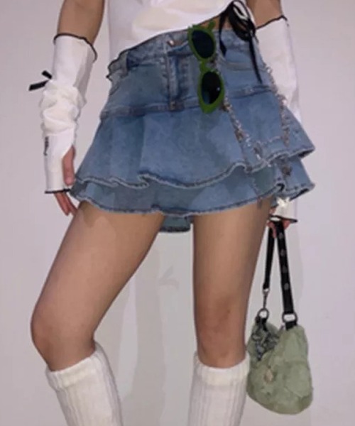 Auntie Rosa（アンティローザ）の「2重フリルデニムスカート（デニムスカート・レディース・ブルー・MEDIUM）」の9枚目の写真