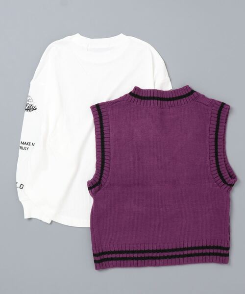 ZIDDY（ジディ）の「ZIDDY/【ニコ☆プチ掲載】ケーブル編みラインリブベスト+ボリュームロゴスリーブTシャツセット(130~160cm)（ベスト・キッズ・ベージュ/パープル・150/160/130/140）」の16枚目の写真