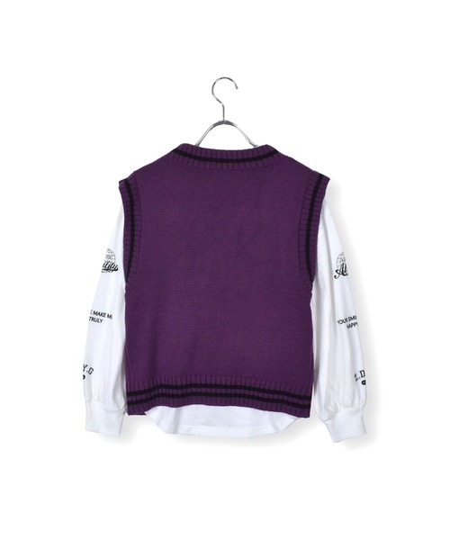 ZIDDY（ジディ）の「ZIDDY/【ニコ☆プチ掲載】ケーブル編みラインリブベスト+ボリュームロゴスリーブTシャツセット(130~160cm)（ベスト・キッズ・ベージュ/パープル・150/160/130/140）」の14枚目の写真