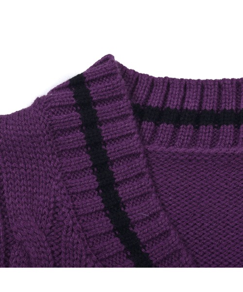 ZIDDY（ジディ）の「ZIDDY/【ニコ☆プチ掲載】ケーブル編みラインリブベスト+ボリュームロゴスリーブTシャツセット(130~160cm)（ベスト・キッズ・ベージュ/パープル・150/160/130/140）」の7枚目の写真
