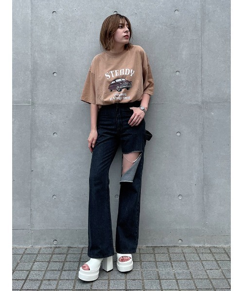 ENVYM（アンビー）の「ピグメントＢｉｇＴｅｅ（Tシャツ/カットソー・レディース・ホワイト/ブラック/ベージュ・FREE）」の5枚目の写真