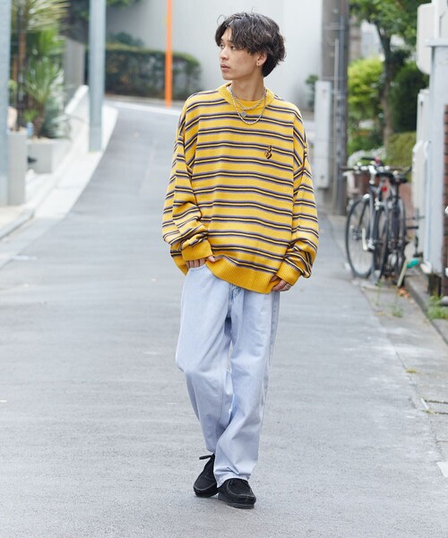 PUBLUX（パブリュクス）の「【PUBLUX/パブリュクス】 ワッペン刺繍ボーダーニット/ワンポイント刺繍/ユニセックス/マルチボーダー/プルオーバーニット（ニット/セーター・メンズ・イエロー/ネイビー/ブラック・SMALL/MEDIUM/LARGE）」の9枚目の写真