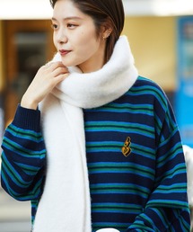 【PUBLUX/パブリュクス】 ワッペン刺繍ボーダーニット/ワンポイント刺繍/ユニセックス/マルチボーダー/プルオーバーニット