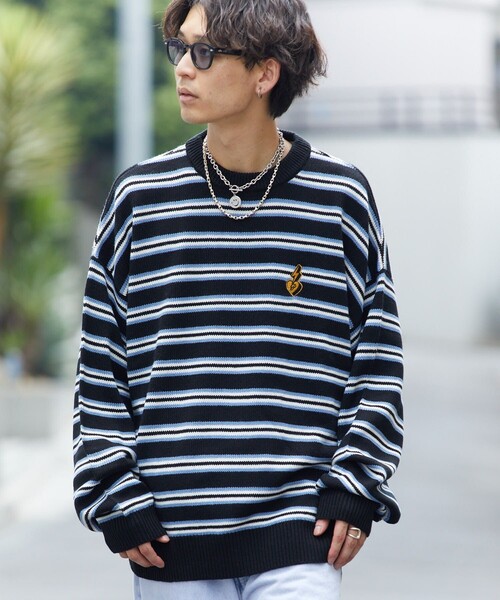 PUBLUX（パブリュクス）の「【PUBLUX/パブリュクス】 ワッペン刺繍ボーダーニット/ワンポイント刺繍/ユニセックス/マルチボーダー/プルオーバーニット（ニット/セーター・メンズ・イエロー/ネイビー/ブラック・SMALL/MEDIUM/LARGE）」の21枚目の写真