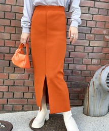 【mily bilet】レディな華奢感。2wayスリット入りハイウエストニットナロースカート