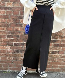 mily bilet | 【mily bilet】レディな華奢感。2wayスリット入りハイウエストニットナロースカート(スカート)