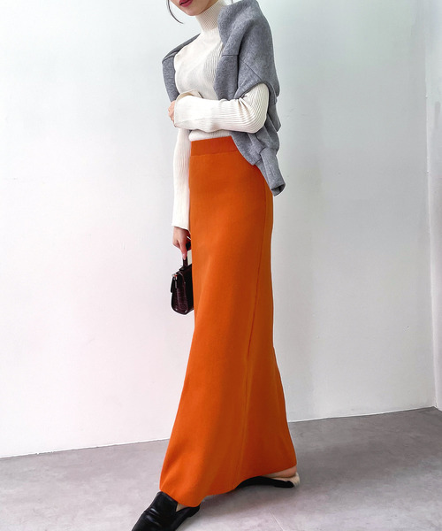 mily bilet（ミウィビレット）の「【mily bilet】レディな華奢感。2wayスリット入りハイウエストニットナロースカート（スカート・レディース・ブラック/ブラウン/オレンジ/グリーン・SMALL/MEDIUM/LARGE/X-LARGE）」の5枚目の写真