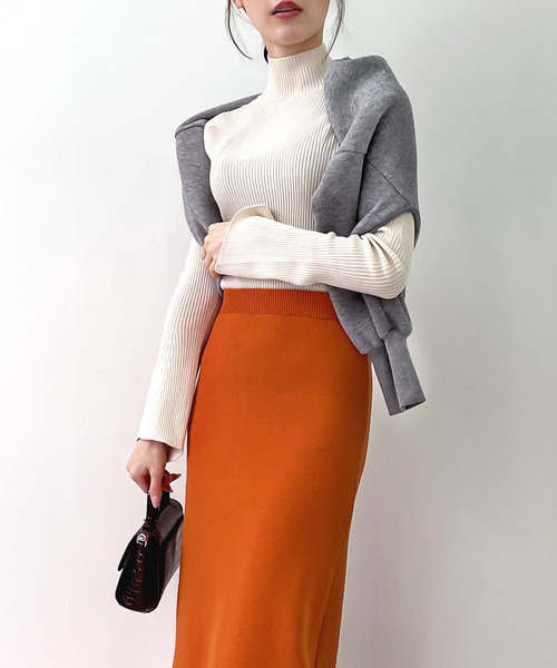 mily bilet（ミウィビレット）の「【mily bilet】レディな華奢感。2wayスリット入りハイウエストニットナロースカート（スカート・レディース・ブラック/ブラウン/オレンジ/グリーン・SMALL/MEDIUM/LARGE/X-LARGE）」の6枚目の写真