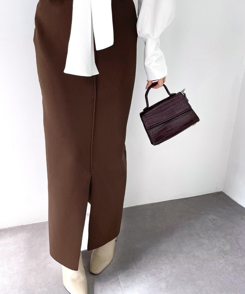 mily bilet（ミウィビレット）の「【mily bilet】レディな華奢感。2wayスリット入りハイウエストニットナロースカート（スカート・レディース・ブラック/ブラウン/オレンジ/グリーン・SMALL/MEDIUM/LARGE/X-LARGE）」の12枚目の写真