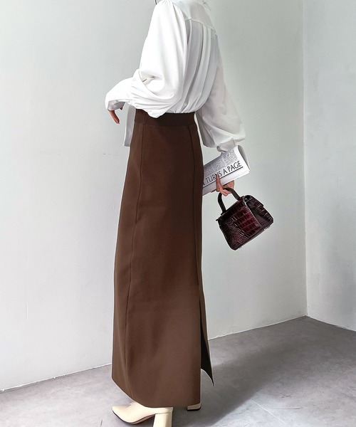 mily bilet（ミウィビレット）の「【mily bilet】レディな華奢感。2wayスリット入りハイウエストニットナロースカート（スカート・レディース・ブラック/ブラウン/オレンジ/グリーン・SMALL/MEDIUM/LARGE/X-LARGE）」の14枚目の写真