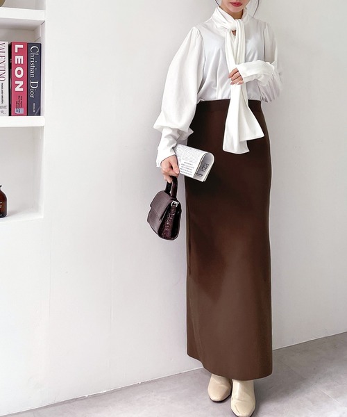 mily bilet（ミウィビレット）の「【mily bilet】レディな華奢感。2wayスリット入りハイウエストニットナロースカート（スカート・レディース・ブラック/ブラウン/オレンジ/グリーン・SMALL/MEDIUM/LARGE/X-LARGE）」の13枚目の写真