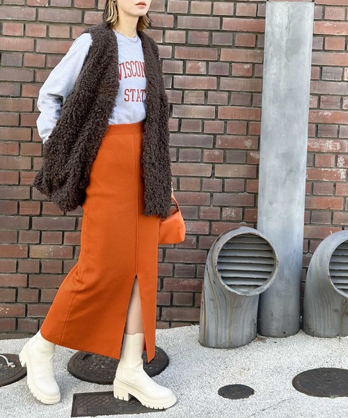 mily bilet（ミウィビレット）の「【mily bilet】レディな華奢感。2wayスリット入りハイウエストニットナロースカート（スカート・レディース・ブラック/ブラウン/オレンジ/グリーン・SMALL/MEDIUM/LARGE/X-LARGE）」の21枚目の写真