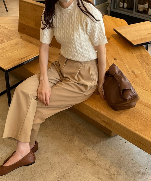 LE MORE(リモア)の「クルーネックケーブル半袖ニット(ニット/セーター・レディース・グレー/ピンク/アイボリー/ミント・FREE)」の22枚目の写真