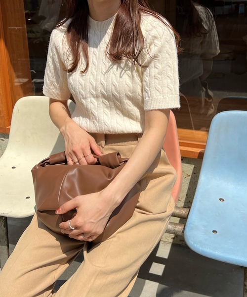 LE MORE(リモア)の「クルーネックケーブル半袖ニット(ニット/セーター・レディース・グレー/ピンク/アイボリー/ミント・FREE)」の21枚目の写真