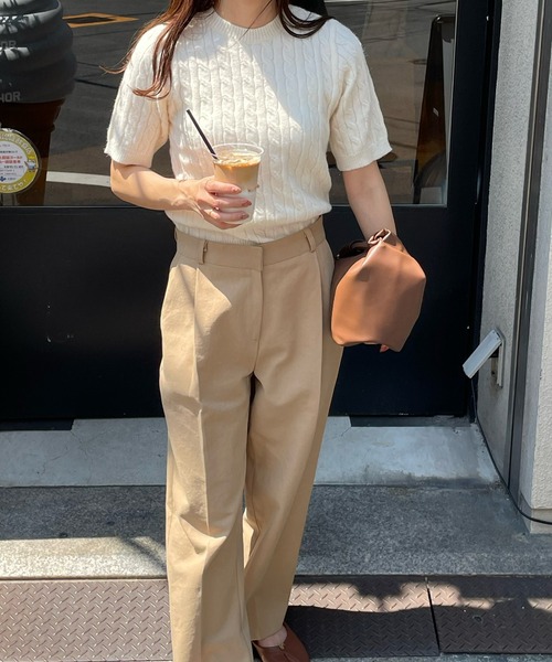 LE MORE(リモア)の「クルーネックケーブル半袖ニット(ニット/セーター・レディース・グレー/ピンク/アイボリー/ミント・FREE)」の20枚目の写真