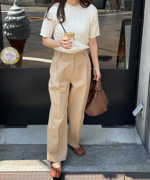 LE MORE(リモア)の「クルーネックケーブル半袖ニット(ニット/セーター・レディース・グレー/ピンク/アイボリー/ミント・FREE)」の19枚目の写真