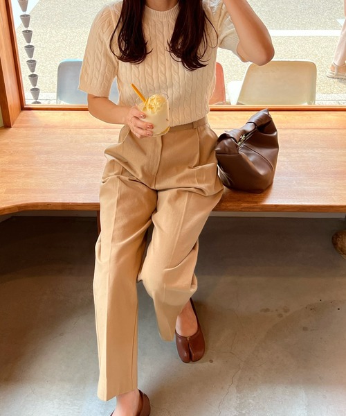 LE MORE(リモア)の「クルーネックケーブル半袖ニット(ニット/セーター・レディース・グレー/ピンク/アイボリー/ミント・FREE)」の18枚目の写真