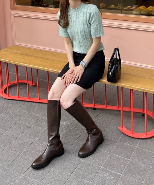 LE MORE(リモア)の「クルーネックケーブル半袖ニット(ニット/セーター・レディース・グレー/ピンク/アイボリー/ミント・FREE)」の16枚目の写真