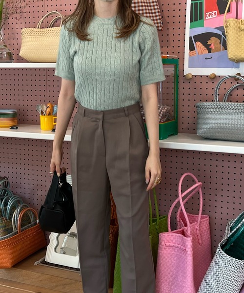 LE MORE(リモア)の「クルーネックケーブル半袖ニット(ニット/セーター・レディース・グレー/ピンク/アイボリー/ミント・FREE)」の15枚目の写真