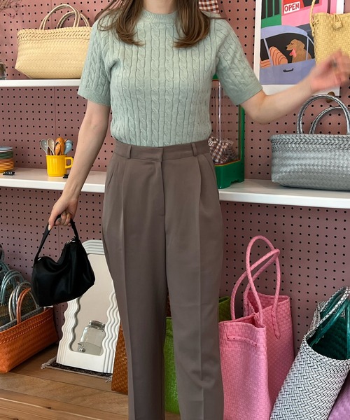 LE MORE(リモア)の「クルーネックケーブル半袖ニット(ニット/セーター・レディース・グレー/ピンク/アイボリー/ミント・FREE)」の13枚目の写真