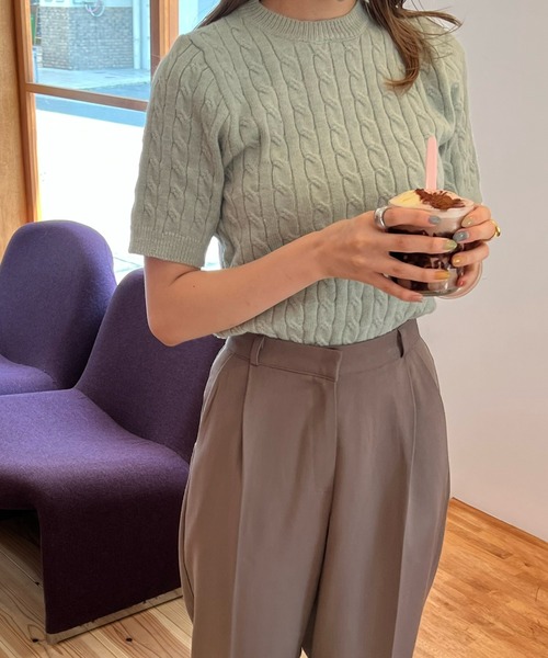 LE MORE(リモア)の「クルーネックケーブル半袖ニット(ニット/セーター・レディース・グレー/ピンク/アイボリー/ミント・FREE)」の12枚目の写真