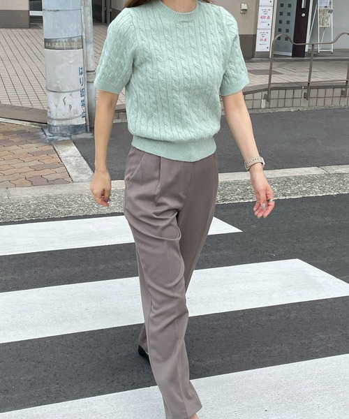 LE MORE(リモア)の「クルーネックケーブル半袖ニット(ニット/セーター・レディース・グレー/ピンク/アイボリー/ミント・FREE)」の9枚目の写真