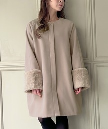 袖口ファーノーカラーコート