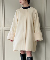 junoah | 袖口ファーノーカラーコート(ノーカラーコート)