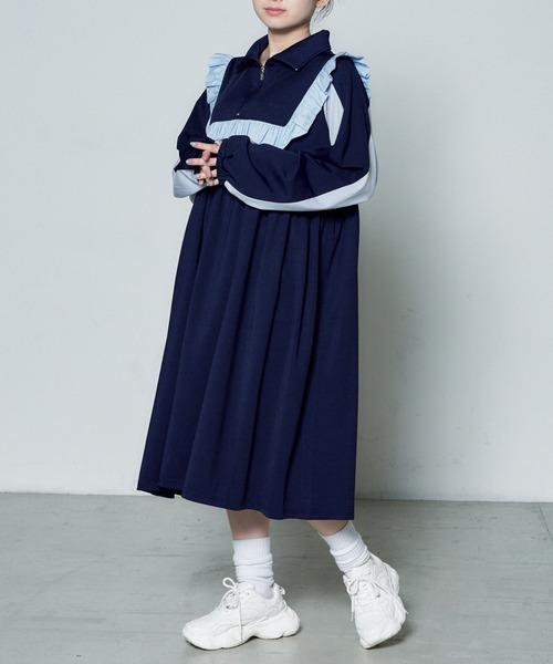 WEGO(ウィゴー)の「Whinny/カリスマニートフリルワンピ(ワンピース・レディース・サックスブルー/ブラック/ネイビー・FREE)」の9枚目の写真