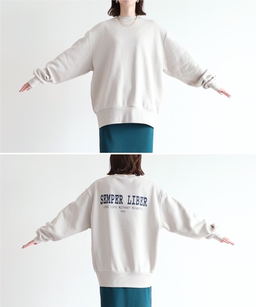 reca(レカ)の「オーバーサイズバッグプリント裏起毛スウェット(スウェット・レディース・ベージュ/パープル/チャコールグレー・FREE)」の11枚目の写真