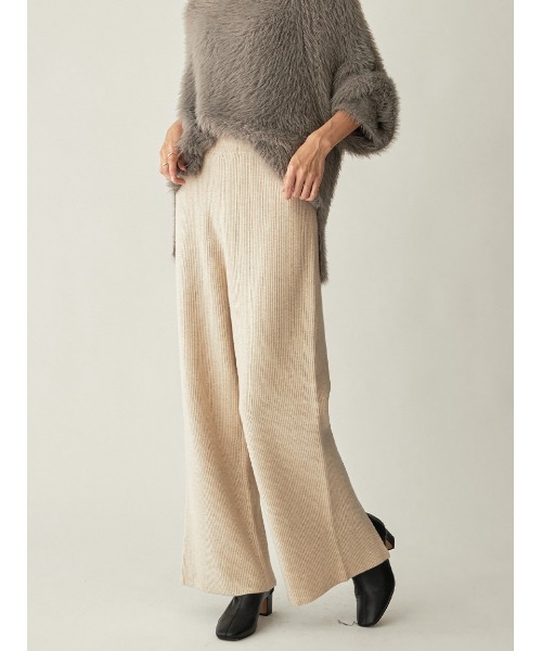Stylevoice for xxx（スタイルヴォイスフォー）の「リブニットワイドパンツ(セットアップ対応)（その他パンツ・レディース・ライトベージュ/ブラック・FREE）」の2枚目の写真