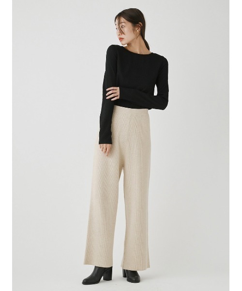 Stylevoice for xxx（スタイルヴォイスフォー）の「リブニットワイドパンツ(セットアップ対応)（その他パンツ・レディース・ライトベージュ/ブラック・FREE）」の12枚目の写真