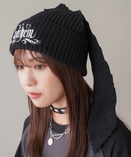 SPINNS（スピンズ）の「ロゴ刺繍 ウサギ耳ニットキャップ