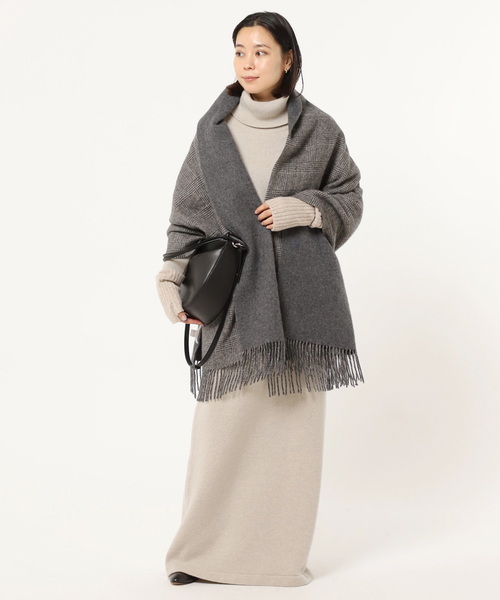 [美品] throw ダブルフェイスグレンチェックストール　大判　ブラウン 美品] throw ダブルフェイスグレンチェックストール 大判 ブラウン k*y