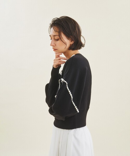 GRACE CONTINENTAL（グレースコンチネンタル）の「パールラインニットトップ（ニット/セーター・レディース・ホワイト/ブラック・36）」の17枚目の写真