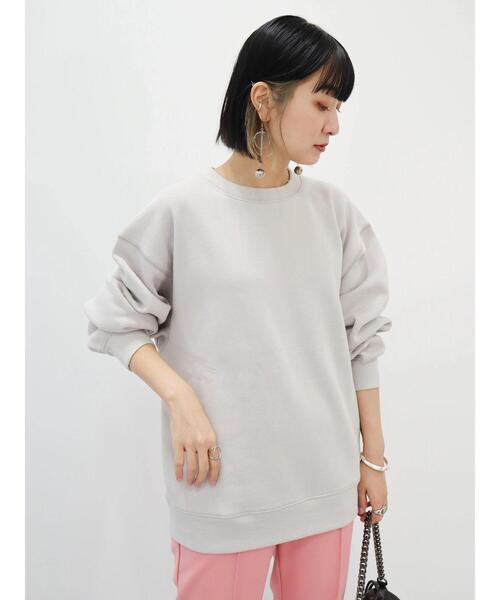 Green Parks(グリーンパークス)の「裏起毛オーバーサイズクループルオーバー(スウェット・レディース・パープル/ライトグレー/ピンク/アイボリー/ブラック・FREE)」の7枚目の写真