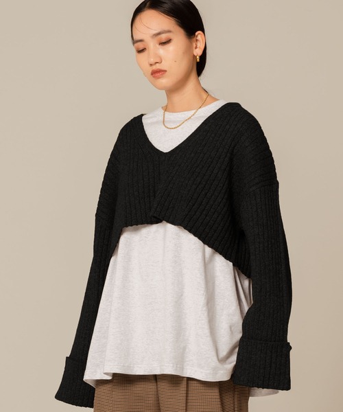 MATURED（マチュアード）の「【MATURED/マチュアード】Vネックショートニット（ニット/セーター・レディース・ブラック/ブラウン・FREE）」の2枚目の写真