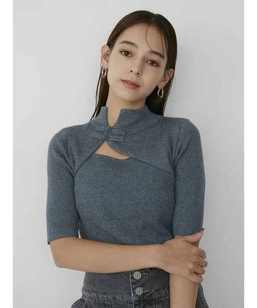 MURUA（ムルーア）の「チャイナタイトハーフニット（ニット/セーター・レディース・ブラック/ダークグリーン/ブルー/ベージュ・FREE）」の5枚目の写真