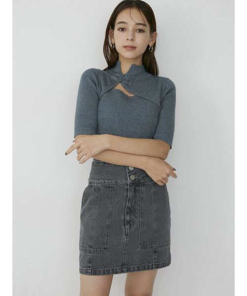 MURUA（ムルーア）の「チャイナタイトハーフニット（ニット/セーター・レディース・ブラック/ダークグリーン/ブルー/ベージュ・FREE）」の6枚目の写真