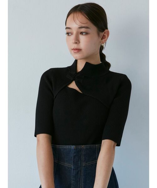 MURUA（ムルーア）の「チャイナタイトハーフニット（ニット/セーター・レディース・ブラック/ダークグリーン/ブルー/ベージュ・FREE）」の7枚目の写真