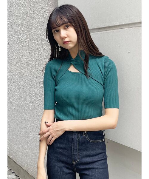 MURUA（ムルーア）の「チャイナタイトハーフニット（ニット/セーター・レディース・ブラック/ダークグリーン/ブルー/ベージュ・FREE）」の14枚目の写真