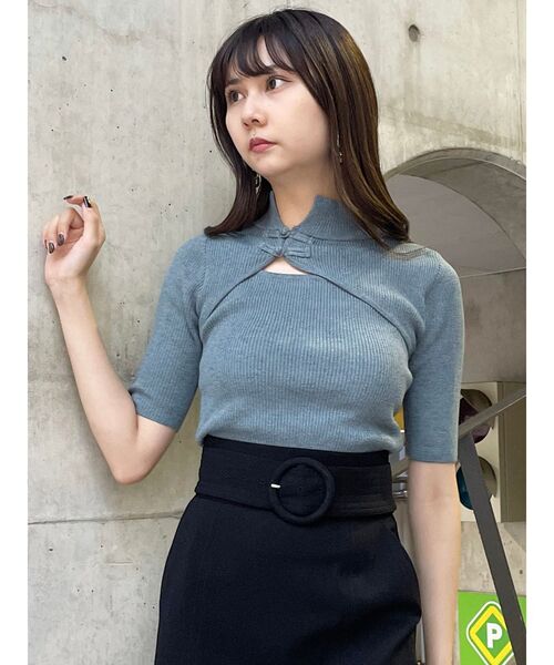 MURUA（ムルーア）の「チャイナタイトハーフニット（ニット/セーター・レディース・ブラック/ダークグリーン/ブルー/ベージュ・FREE）」の17枚目の写真