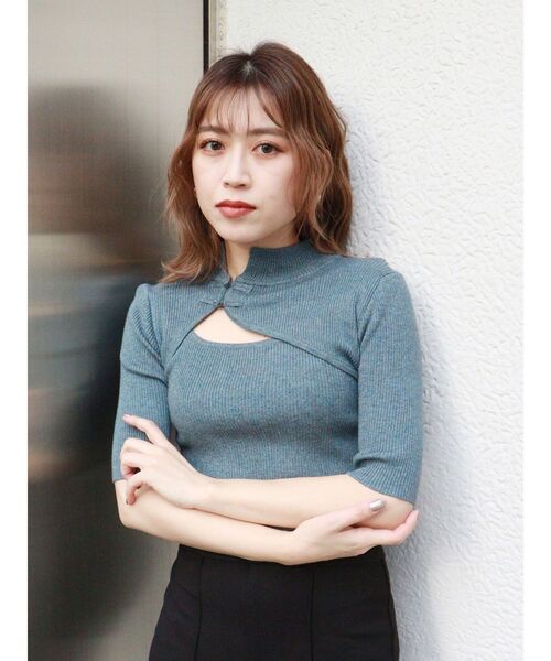 MURUA（ムルーア）の「チャイナタイトハーフニット（ニット/セーター・レディース・ブラック/ダークグリーン/ブルー/ベージュ・FREE）」の19枚目の写真